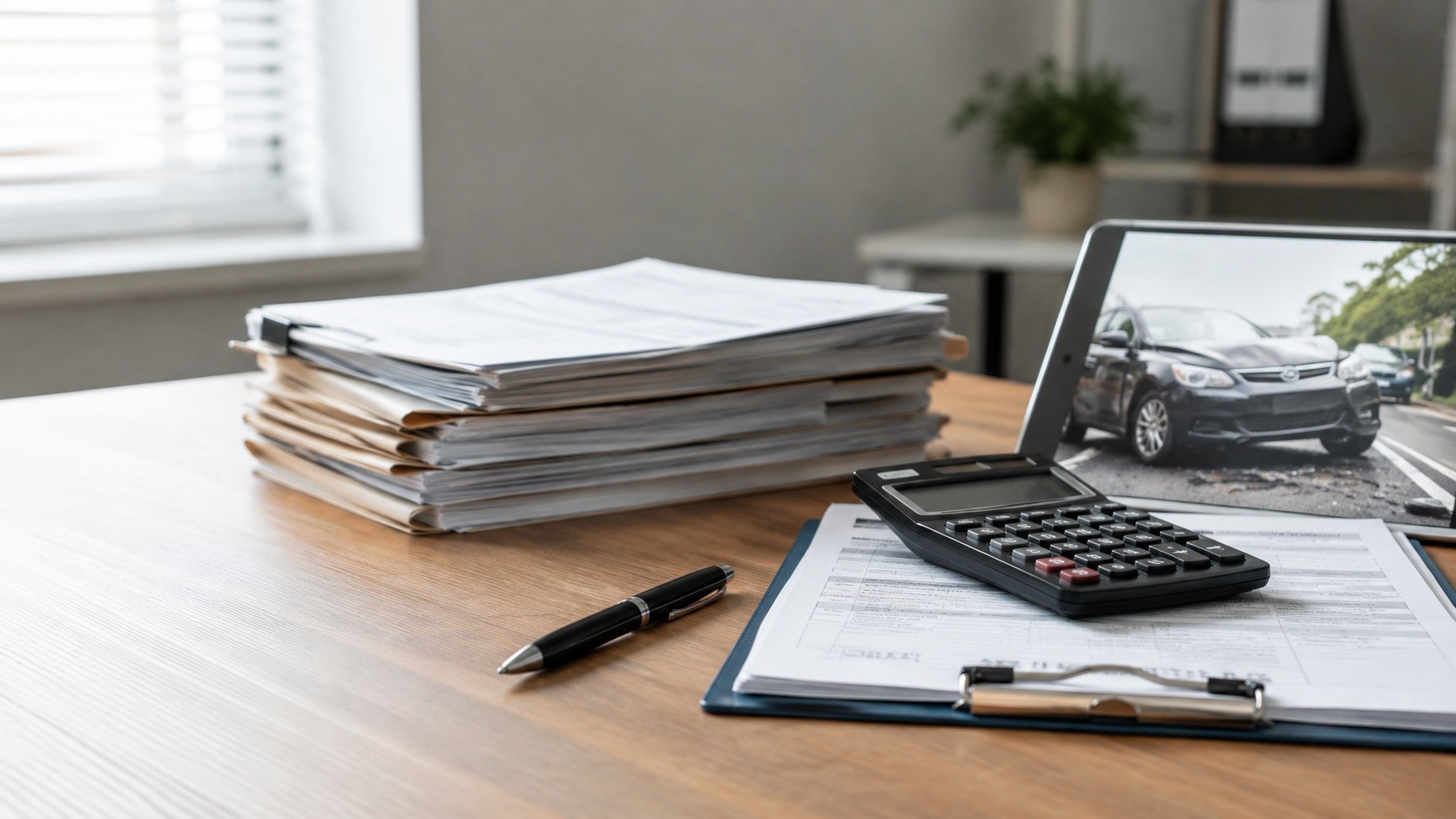 Injury claim paperwork on desk