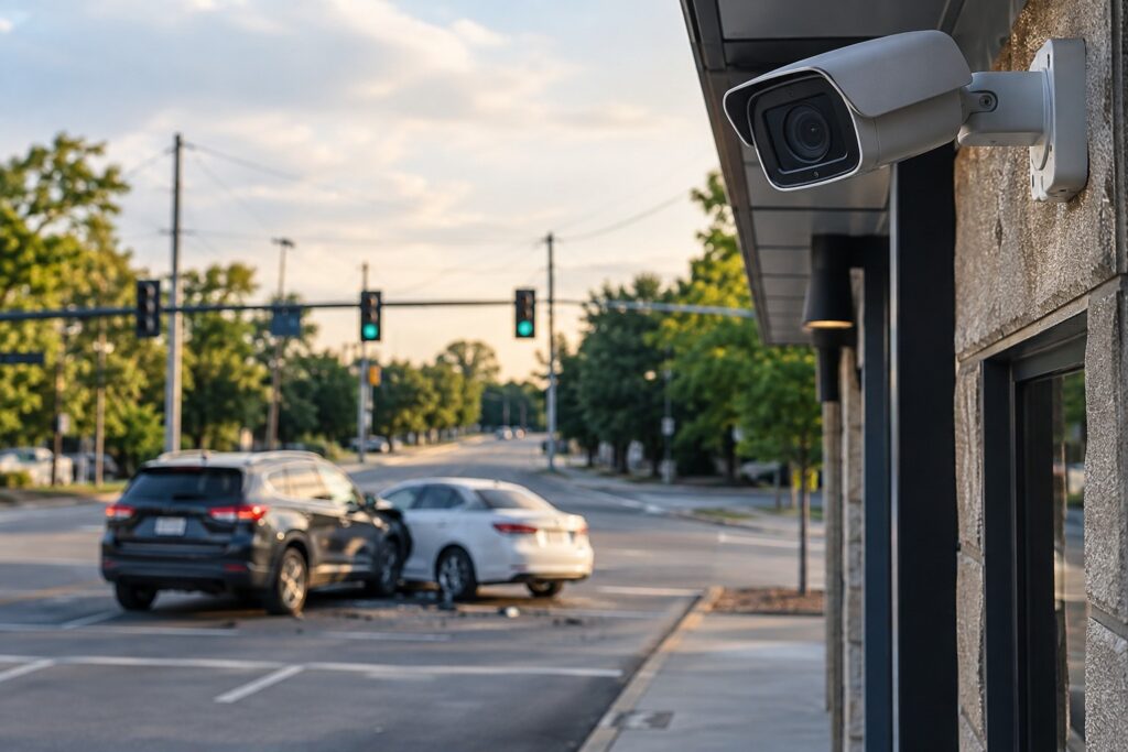 business camera on side of building