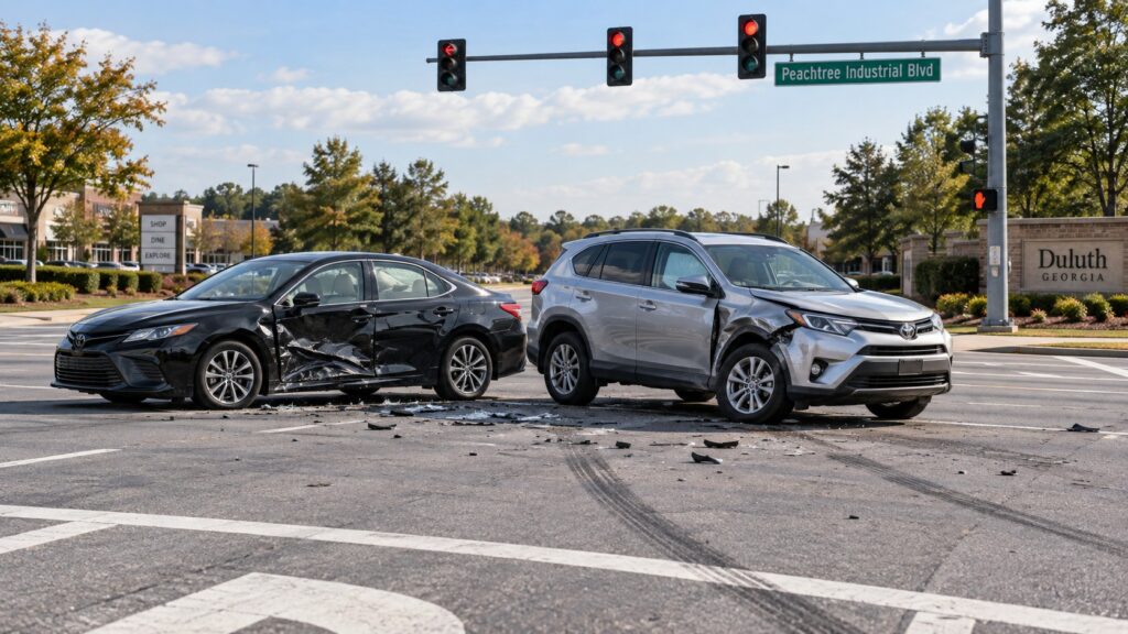 Intersection accident Peachtree Industrial drivers blaming each other