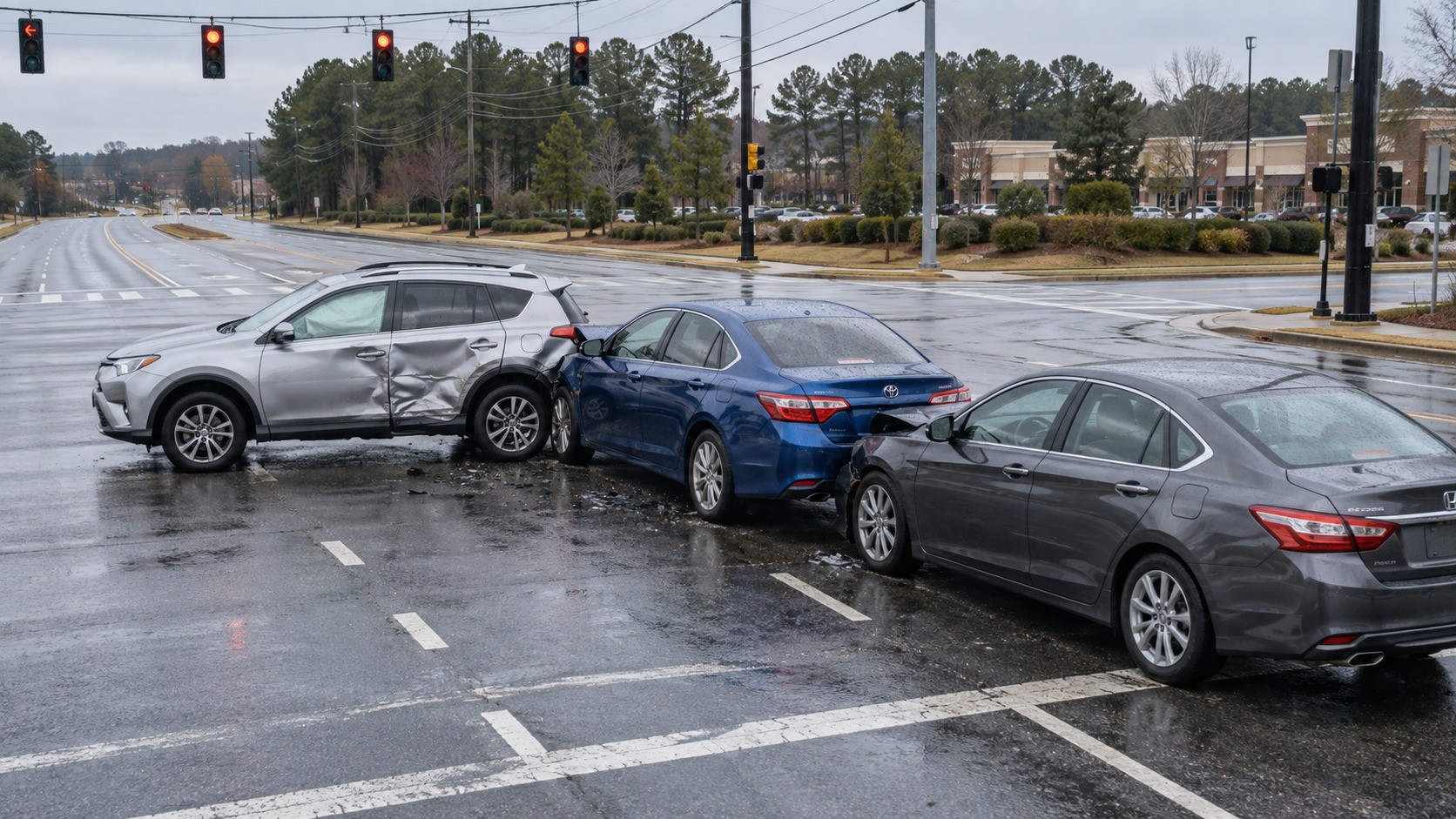 Multi vehicle crash at intersection