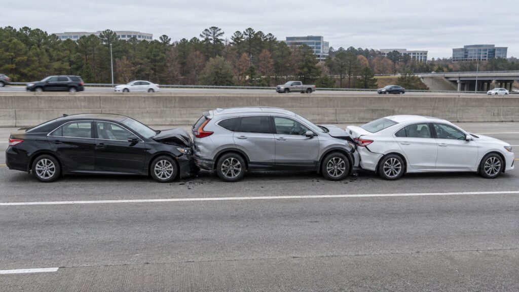 Three cars rear end crash on Georgia highway