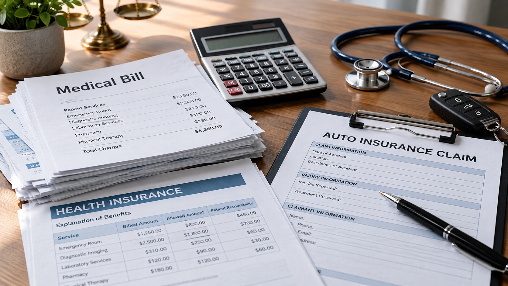 Medical bills on desk